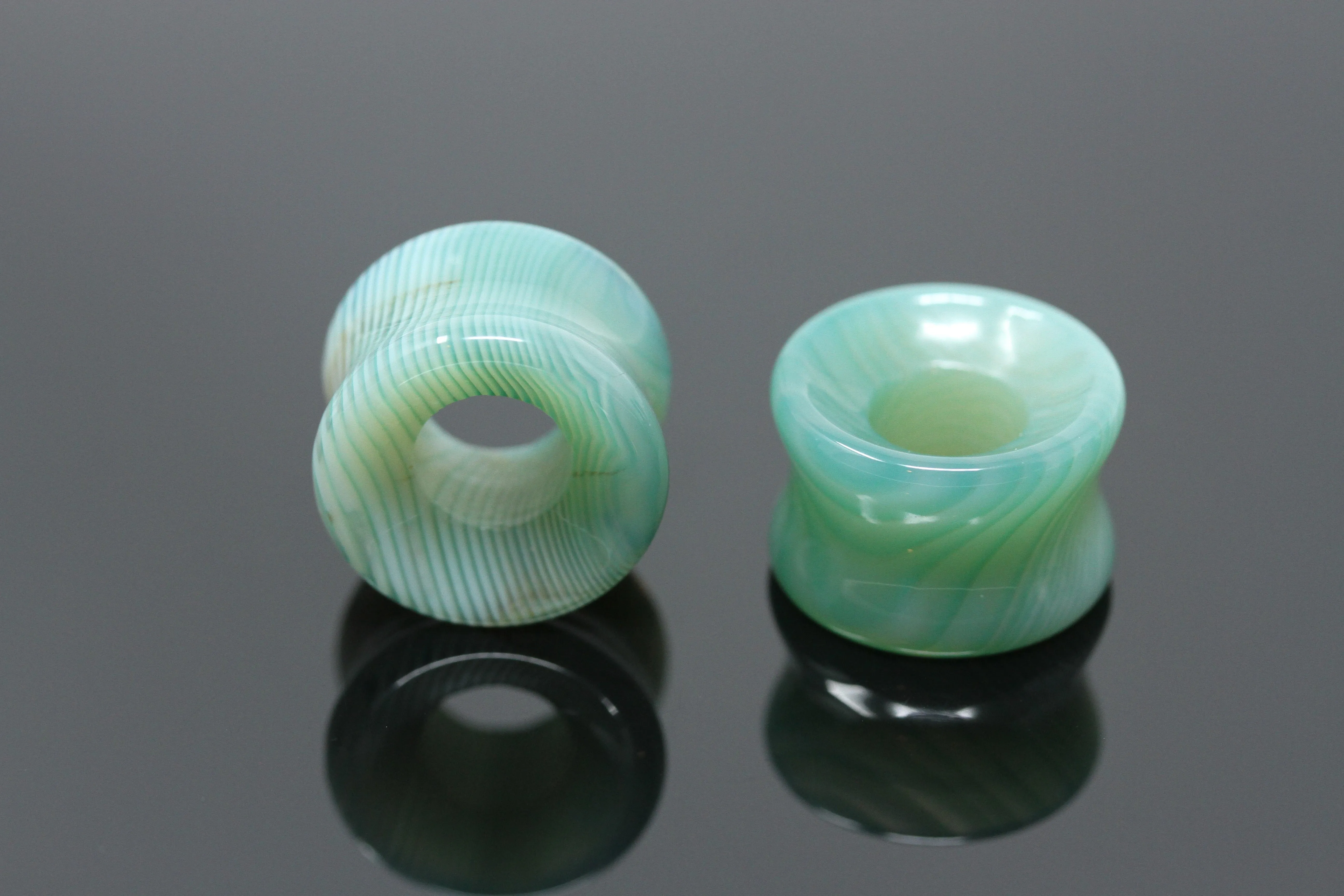 Green Line Agate Tunnels - (Pair) - PH139