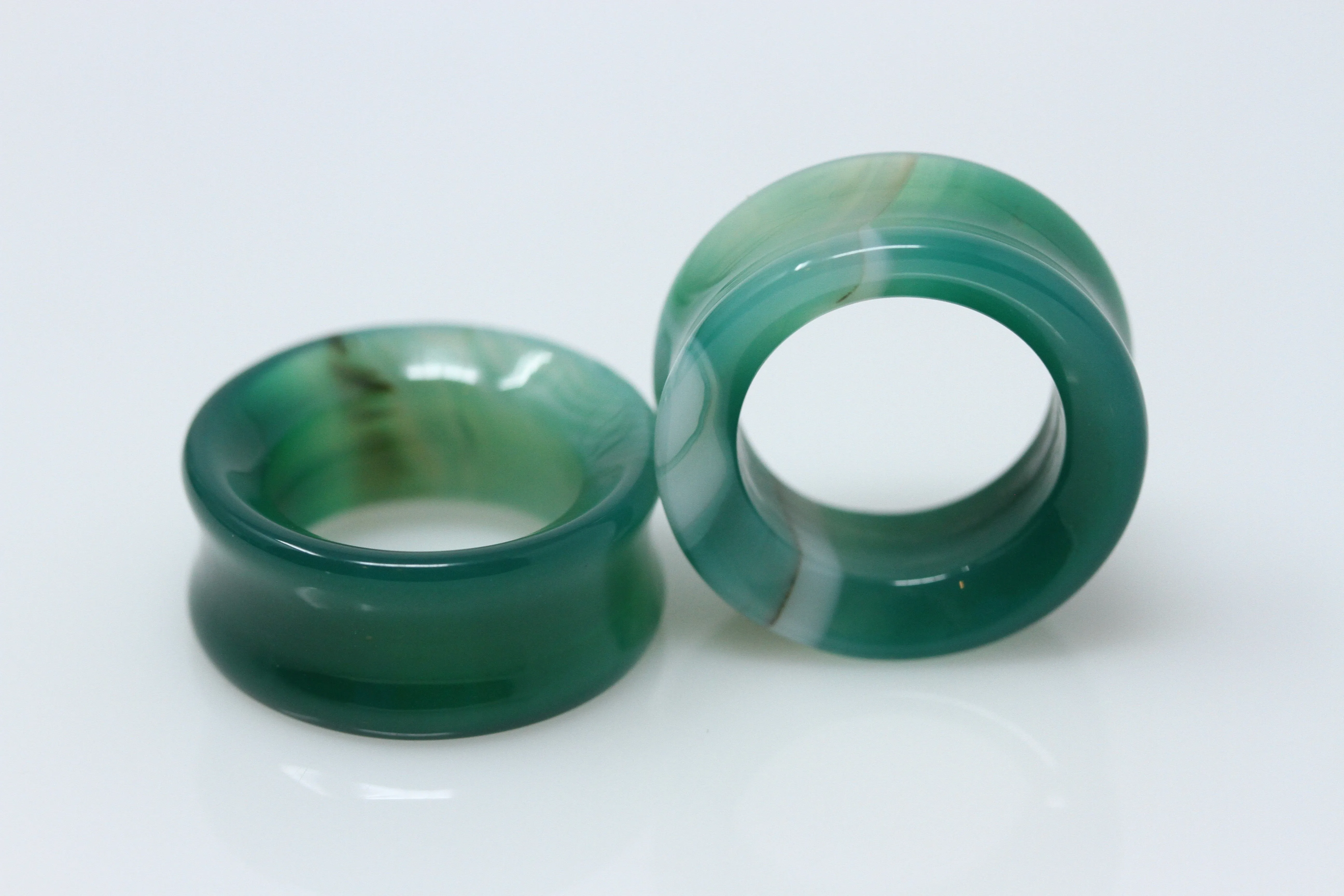 Green Line Agate Tunnels - (Pair) - PH139