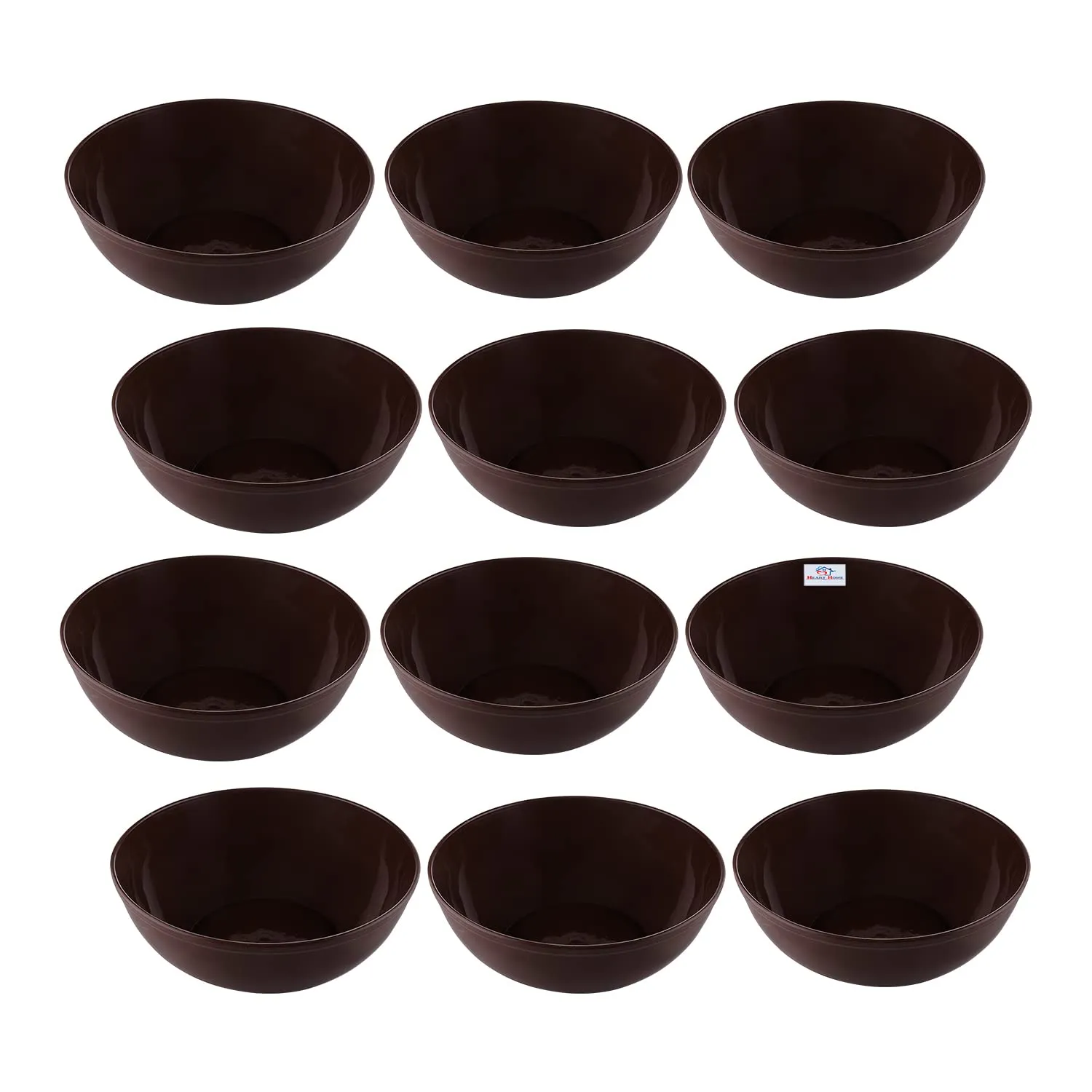 Heart Home Bowls|Plastic Dishwasher Safe Bowl|Multipurpose Serving Bowls|Bowls for Kitchen|Microwave Safe Bowls for Salad|Soup|Pasta|500 ML|Pack of 12 (Brown)