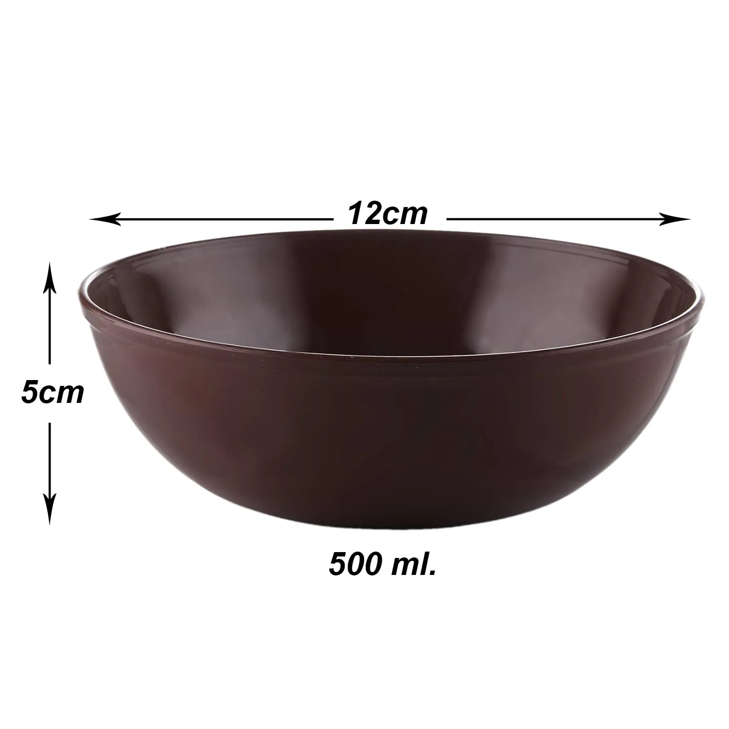 Heart Home Bowls|Plastic Dishwasher Safe Bowl|Multipurpose Serving Bowls|Bowls for Kitchen|Microwave Safe Bowls for Salad|Soup|Pasta|500 ML|Pack of 12 (Brown)