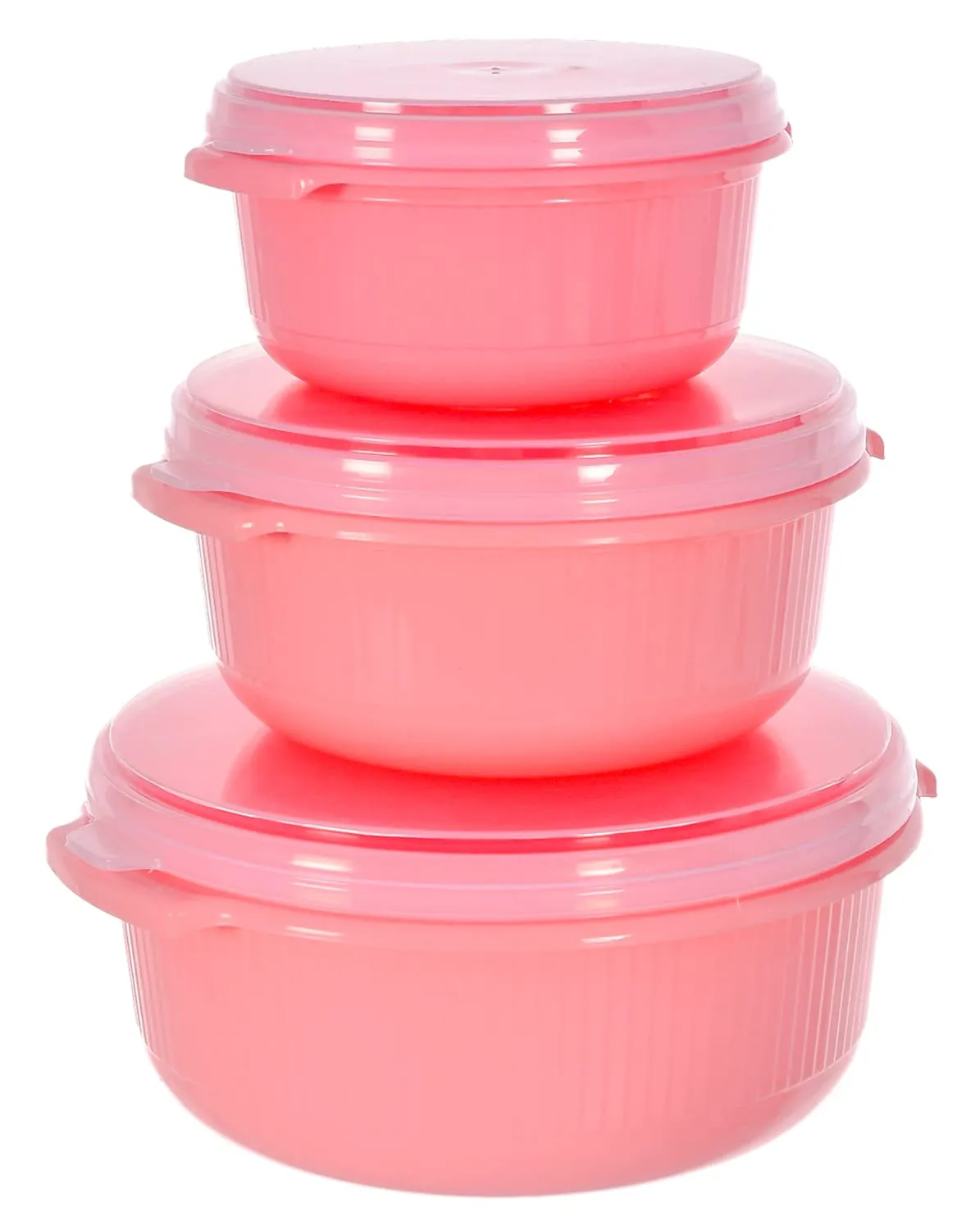 Heart Home Food Grade, Microwave & Freezer Safe Plastic Bowls, Food Storage Container Set With Lid, Set of 3 (3200ml, 1800ml, 1000ml) (Pink)-46HH0320