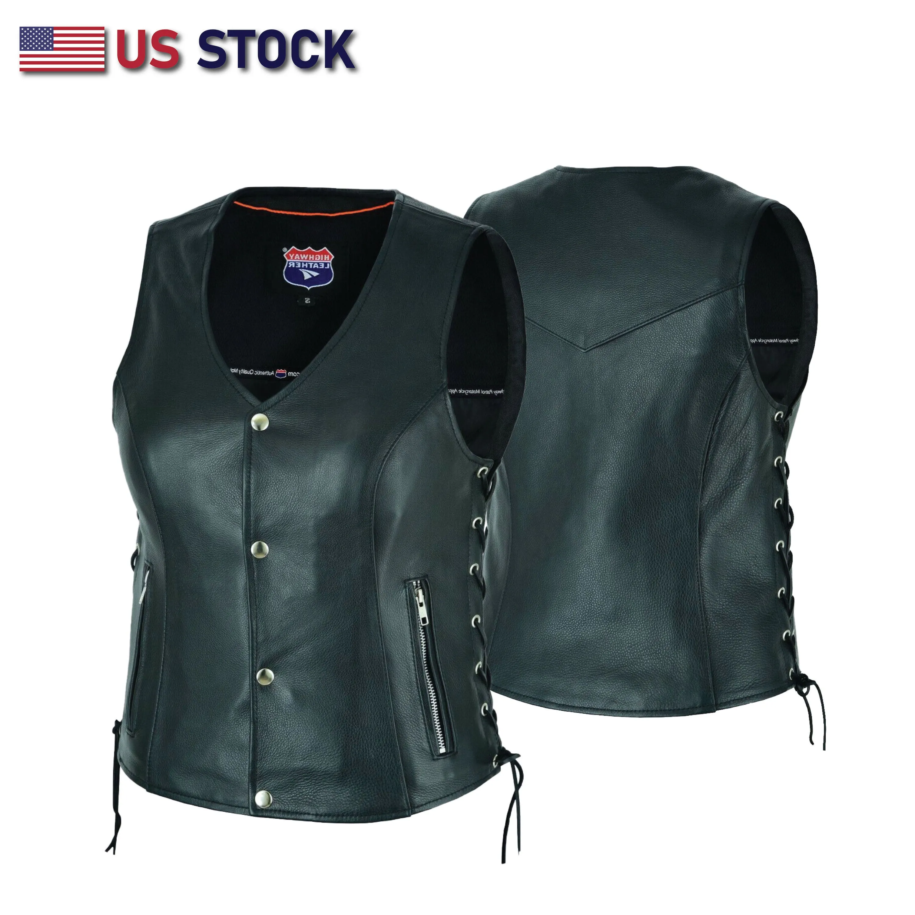 HL14851NKD Naked Women's Lace up side leather motorcycle vest