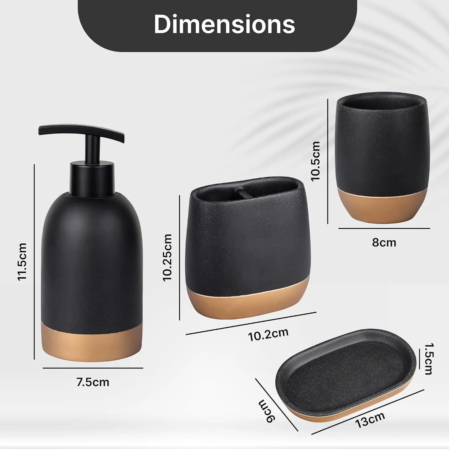 Homestic Premium 4-Piece Bathroom Accessories Set | Soap Dish | Liquid Soap Dispenser (250ml) | Tumbler | Brush Holder | Moisture Resistant | Scratch Proof | Black-Golden