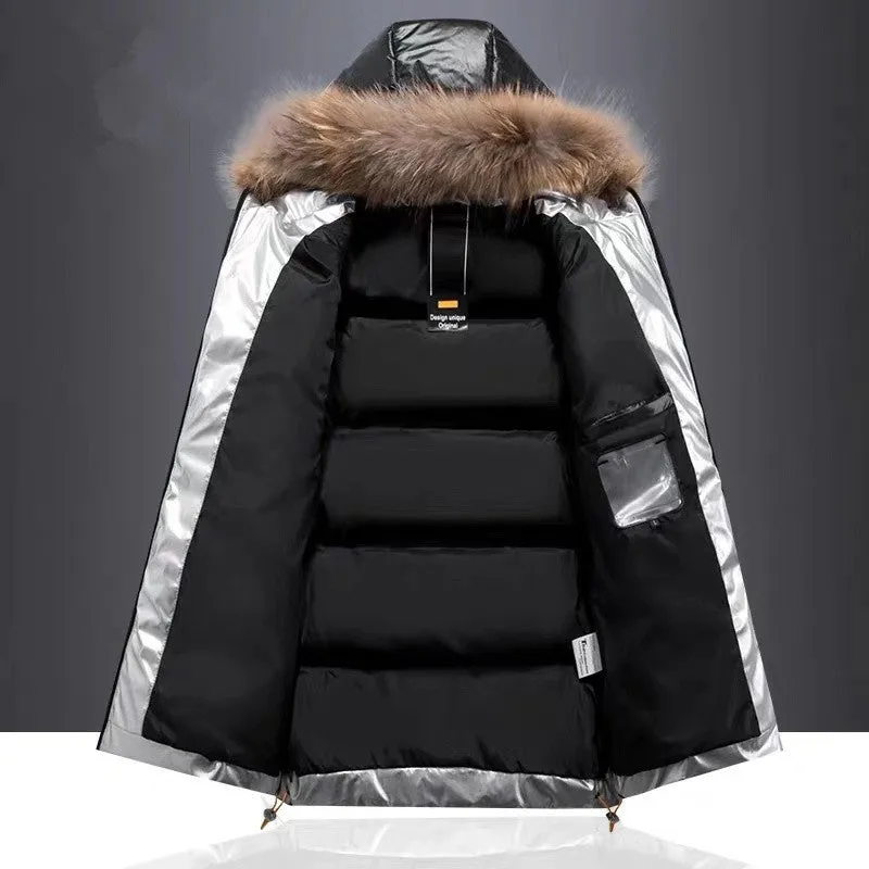 Hooded Warm Down Jacket with Large Fur Collar