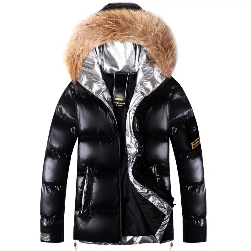 Hooded Warm Down Jacket with Large Fur Collar