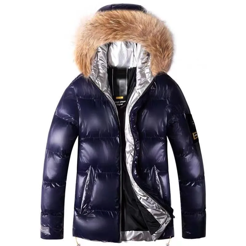 Hooded Warm Down Jacket with Large Fur Collar