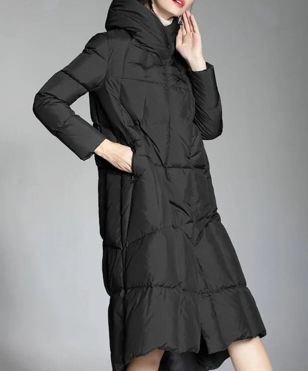 Irregular Hem Long Women Down Coat Hooded Winter Loose Duck Down Jackets/0099