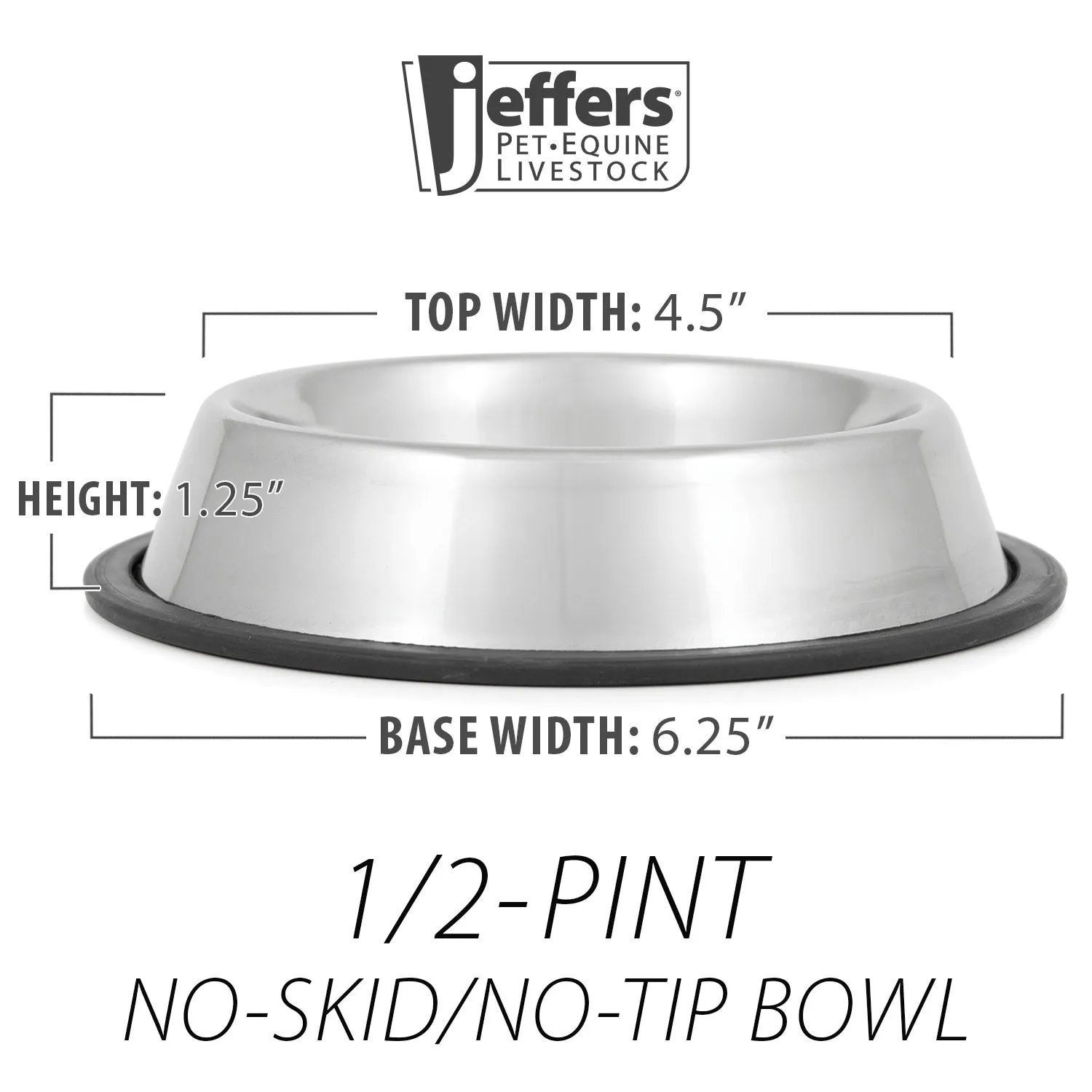 Jeffers No-Skid/No-Tip Stainless Steel Pet Bowls