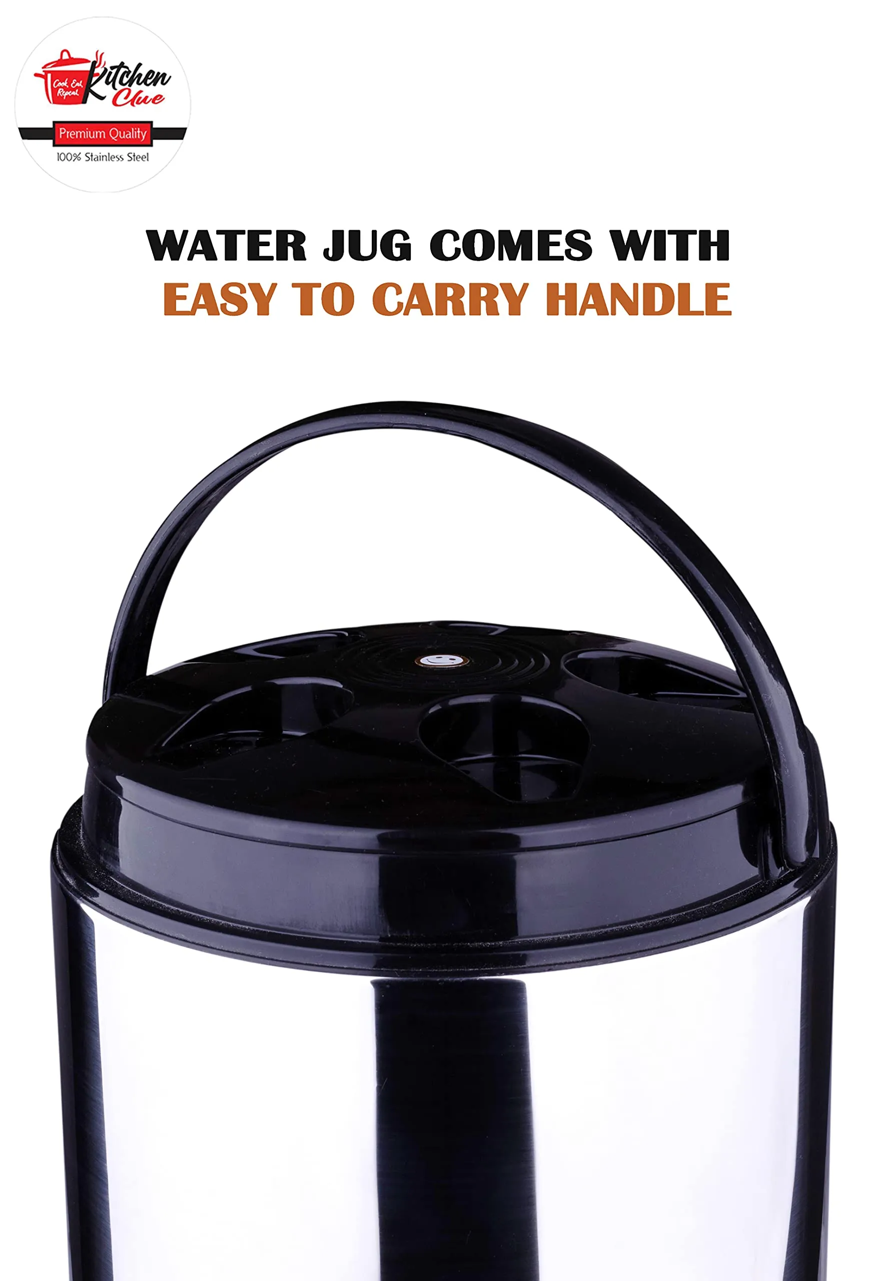 KITCHEN CLUE Stainless Steel Water Jug/Bottled I Used for Travelling, Office, Home, Kitchen I Hot and Cold Water Cooler (5 Liters)