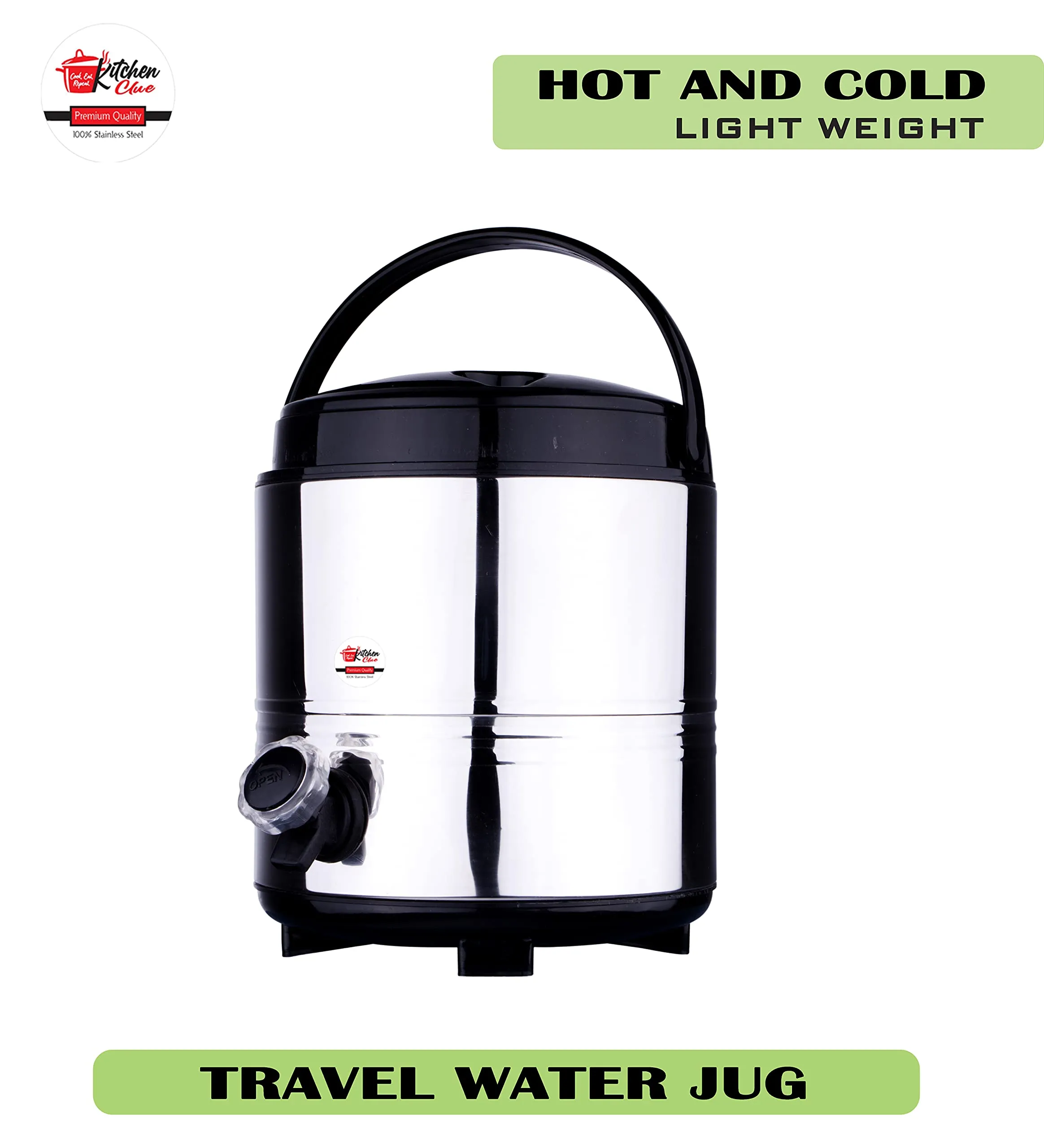 KITCHEN CLUE Stainless Steel Water Jug/Bottled I Used for Travelling, Office, Home, Kitchen I Hot and Cold Water Cooler (5 Liters)