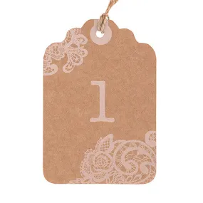 Large Kraft Tag with Vintage Lace White Print Numbers Numbers 13-24