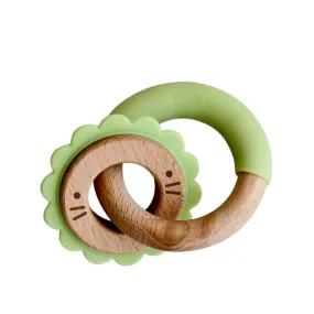 Little Rawr Wood   Silicone Disc & Ring Teether- LION Shape- Green