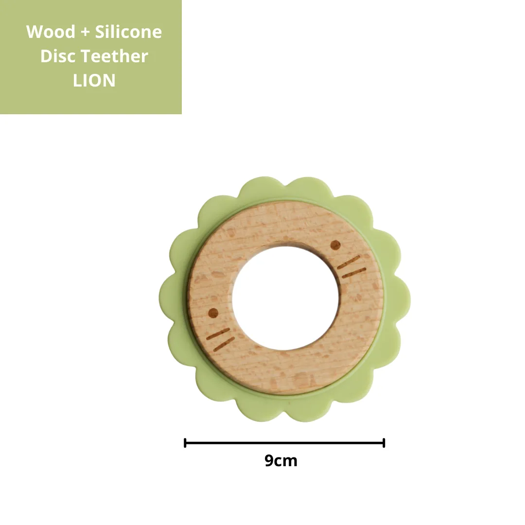 Little Rawr Wood   Silicone Disc Teether- LION Shape- Green