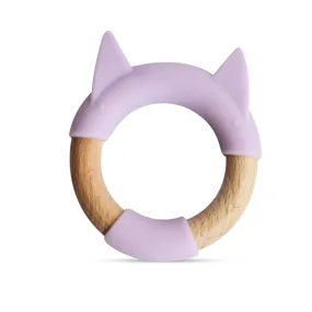 Little Rawr Wood   Silicone Teether Ring - KITTY Shape- Purple