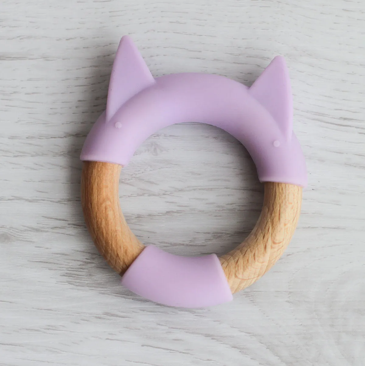 Little Rawr Wood   Silicone Teether Ring - KITTY Shape- Purple