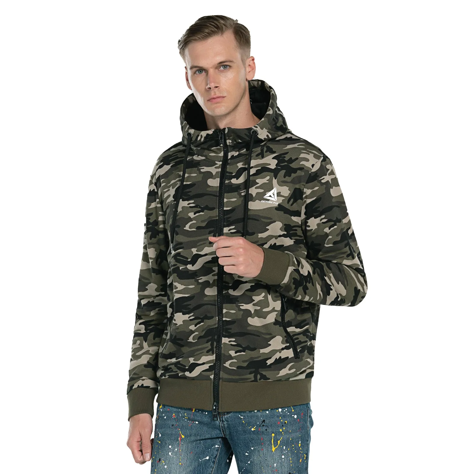 Mens Hoodie Full Zip Sweatshirts Camo Jacket size S M L XL