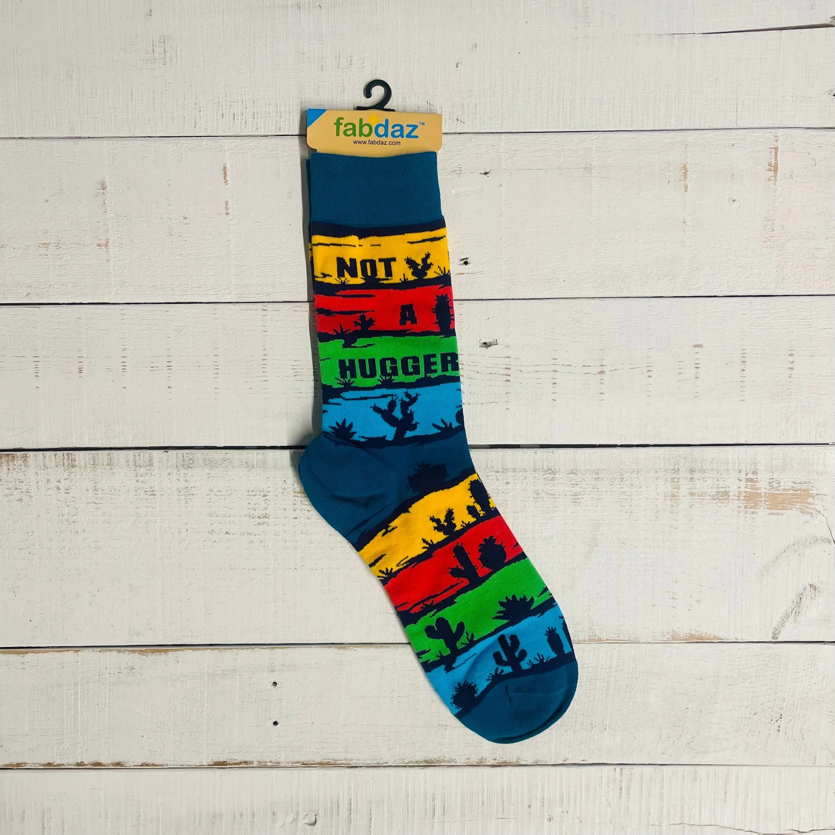 Men's Not a Hugger Novelty Crew Socks Featuring Cactuses