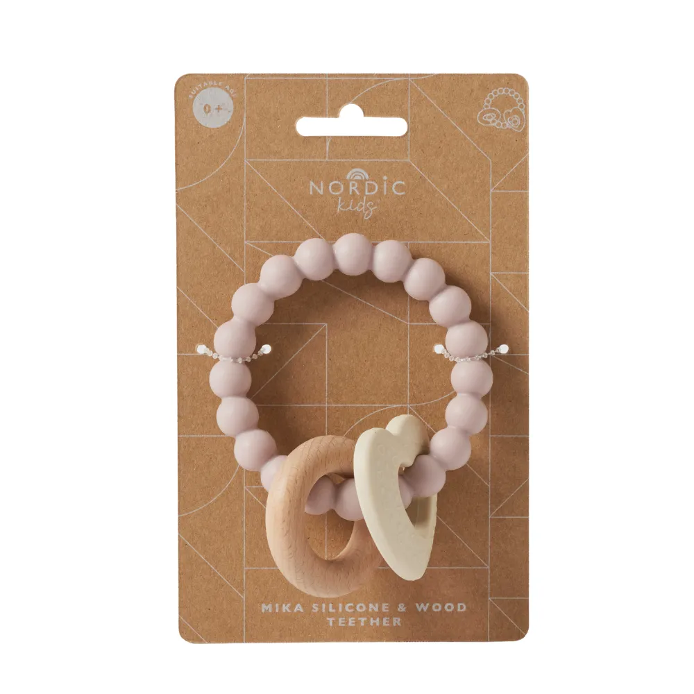 Mika Silicone & Wood Teether - Heart