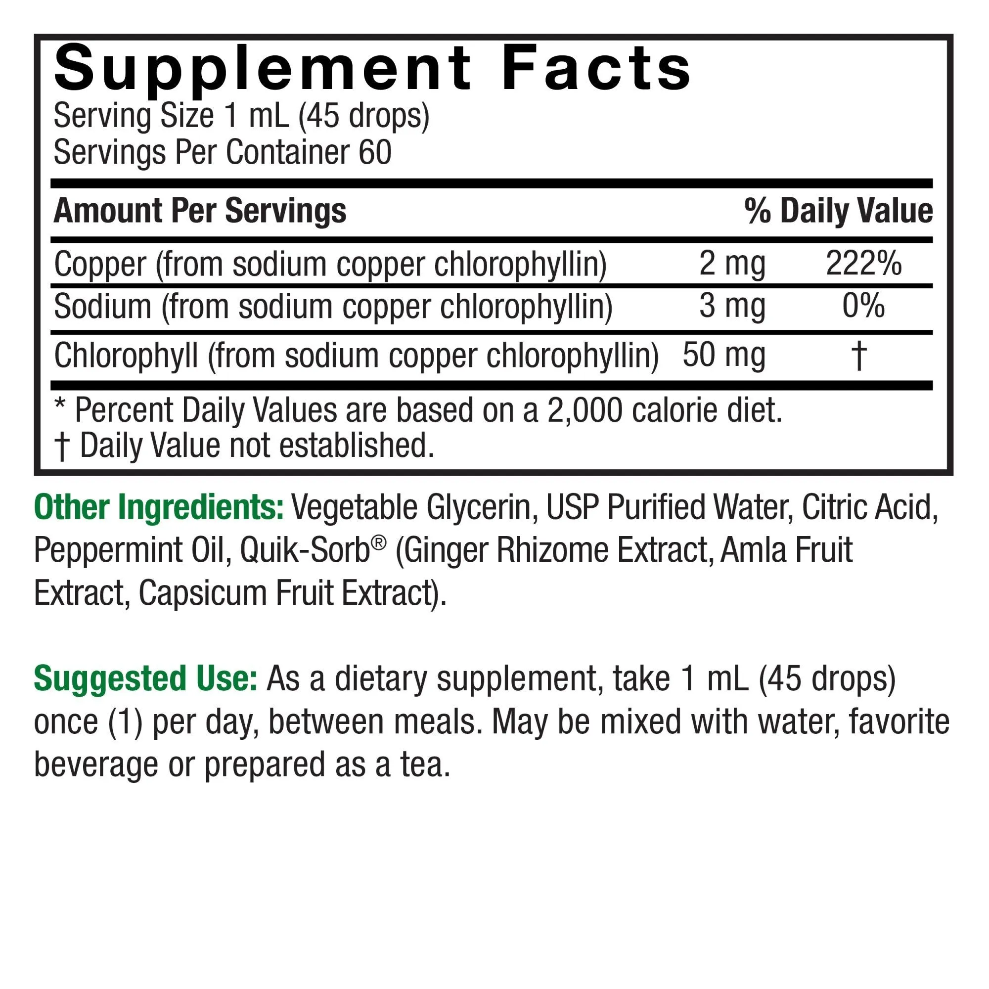 Nature's Answer Concentrated Chlorophyll Liquid Drops-Alcohol-Free-50 mg 2 fl oz Liquid