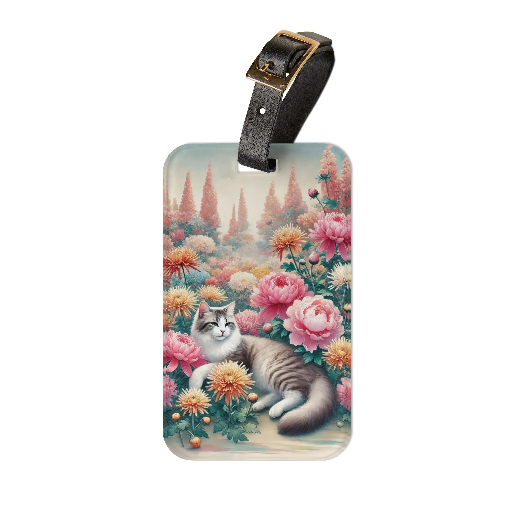 November Birth Month Flowers - Cat Lover - Luggage Tag - Travel Gift