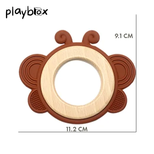 Playbox Wooden Butterfly BPA Free Silicone Baby Teether Gums in Assorted Colors