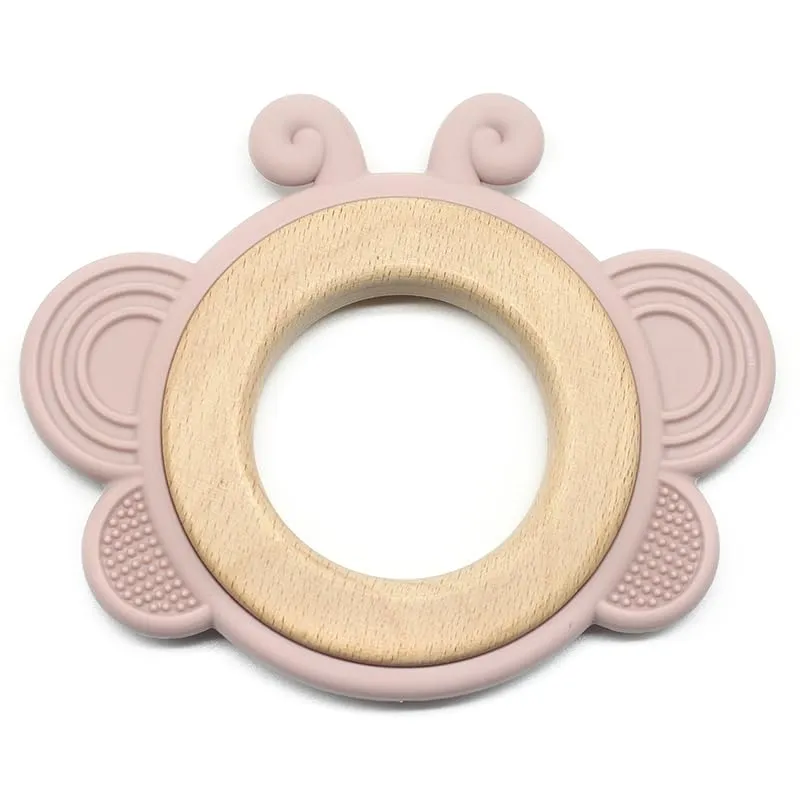 Playbox Wooden Butterfly BPA Free Silicone Baby Teether Gums in Assorted Colors