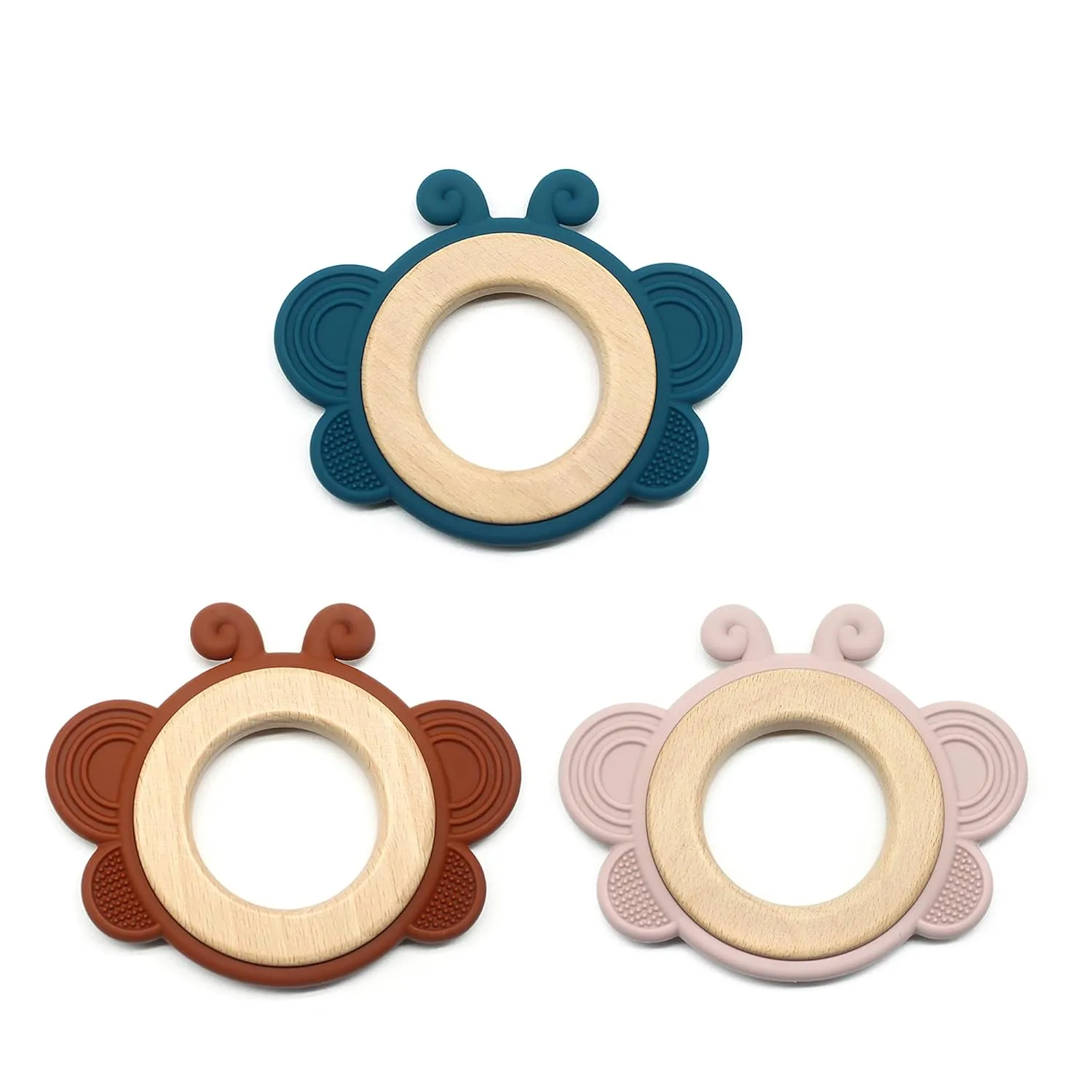 Playbox Wooden Butterfly BPA Free Silicone Baby Teether Gums in Assorted Colors