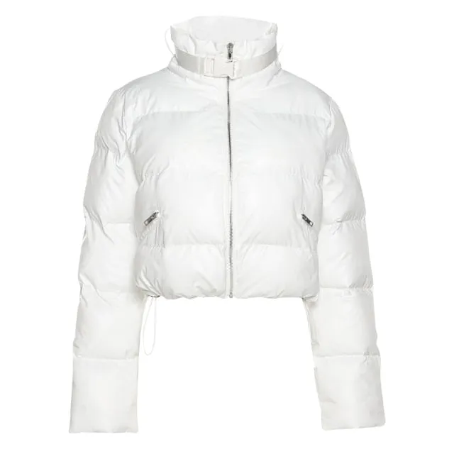 PU Leather Bubble Puffer Winter Warm Jacket