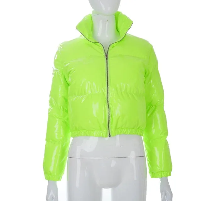 PU Leather Bubble Puffer Winter Warm Jacket