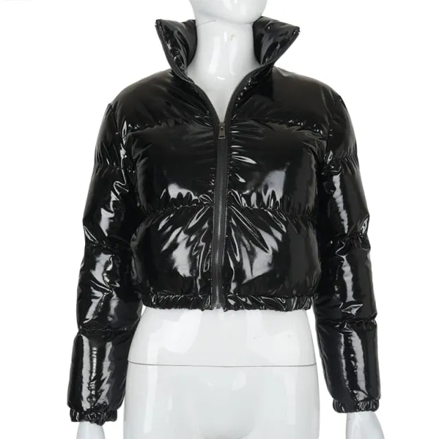 PU Leather Bubble Puffer Winter Warm Jacket