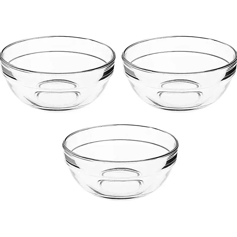 Stackable Bowls Clear Glass Kitchenware | Set of 6 | 2 x 5 inches | 370ml