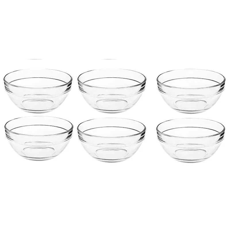 Stackable Bowls Clear Glass Kitchenware | Set of 6 | 2 x 5 inches | 370ml