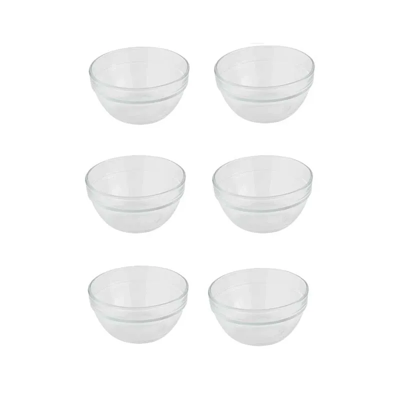 Stackable Bowls Clear Glass Kitchenware | Set of 6 | 2 x 5 inches | 370ml