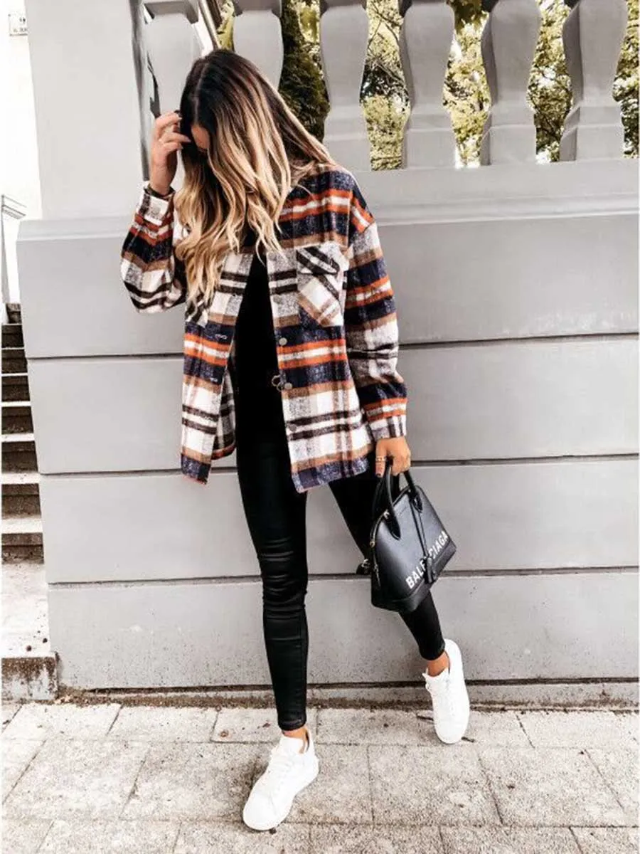 Stunncal  Pumpkin Patches Plaid Jacket(warm)