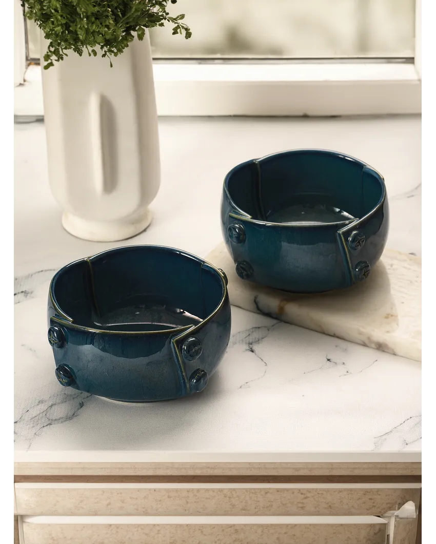 Teal Blue Ceramic Serving Bowl with Gift Box | Set of 2