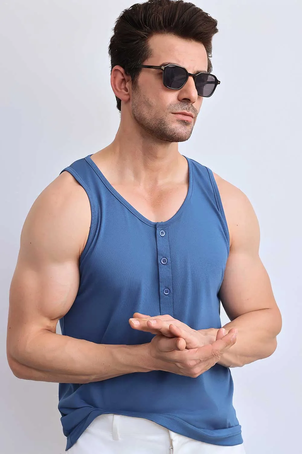 Teal Organic Henley Vest