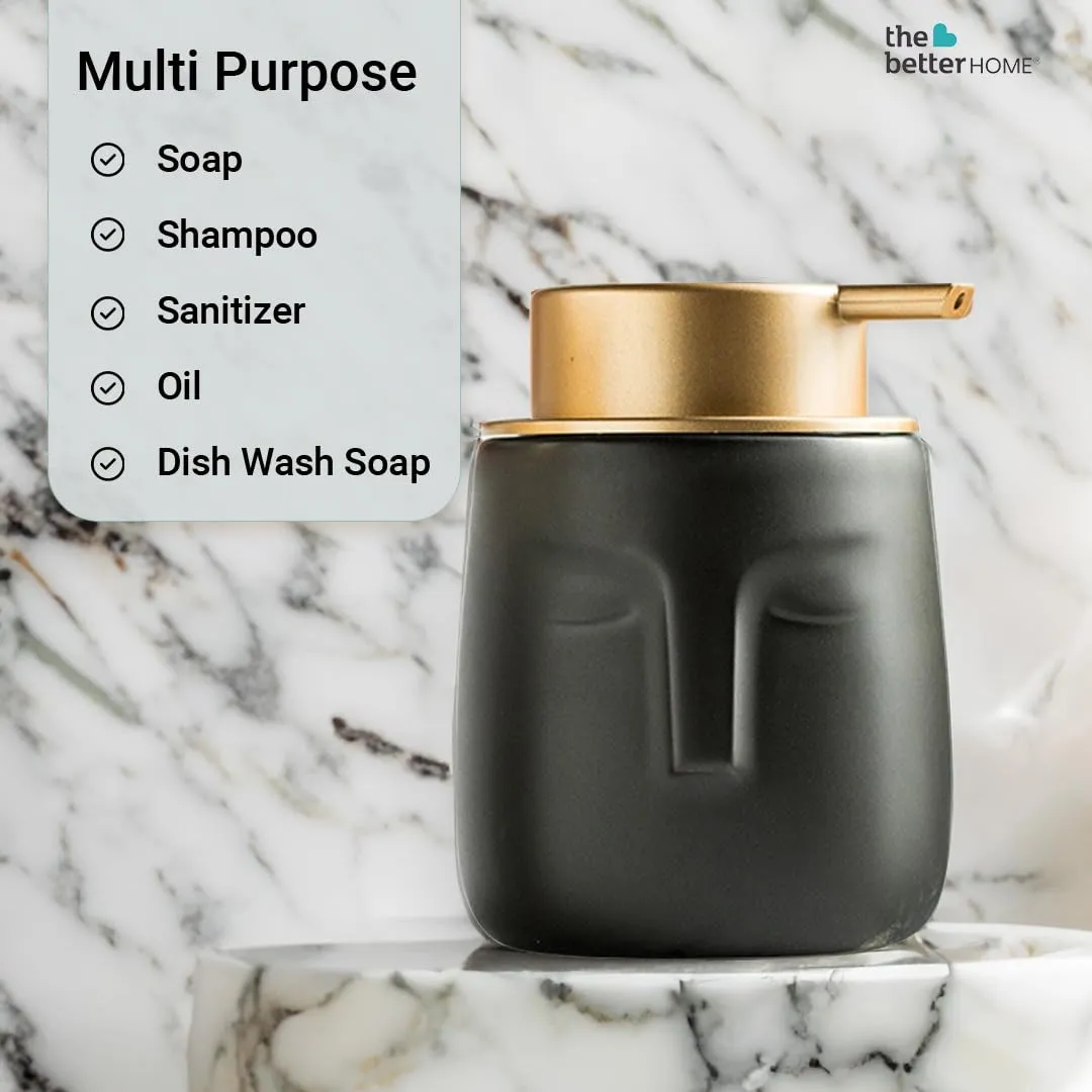 The Better Home 350ml Soap Dispenser Bottle - Black (Set of 4) |Ceramic Liquid Pump Dispenser for Kitchen, Wash-Basin, and Bathroom