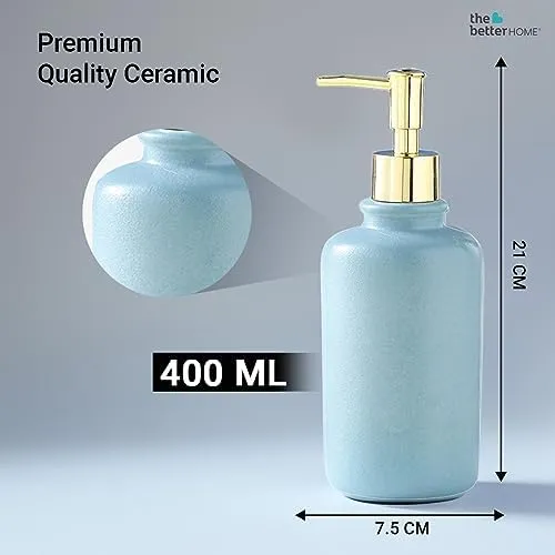 The Better Home 400ml Soap Dispenser Bottle - Blue (Set of 4) |Ceramic Liquid Pump Dispenser for Kitchen, Wash-Basin, and Bathroom