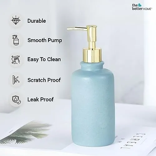 The Better Home 400ml Soap Dispenser Bottle - Blue (Set of 4) |Ceramic Liquid Pump Dispenser for Kitchen, Wash-Basin, and Bathroom