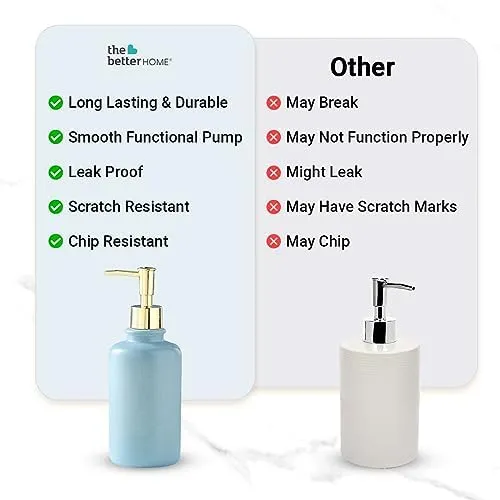 The Better Home 400ml Soap Dispenser Bottle - Blue (Set of 4) |Ceramic Liquid Pump Dispenser for Kitchen, Wash-Basin, and Bathroom