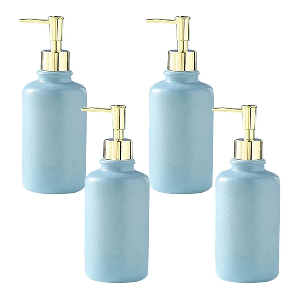 The Better Home 400ml Soap Dispenser Bottle - Blue (Set of 4) |Ceramic Liquid Pump Dispenser for Kitchen, Wash-Basin, and Bathroom