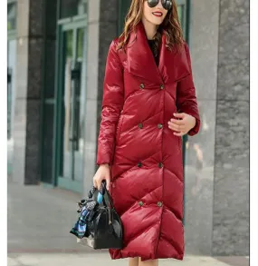 V Neck Long Women Down Coat Hooded Winter Loose 90% Duck Down Jackets