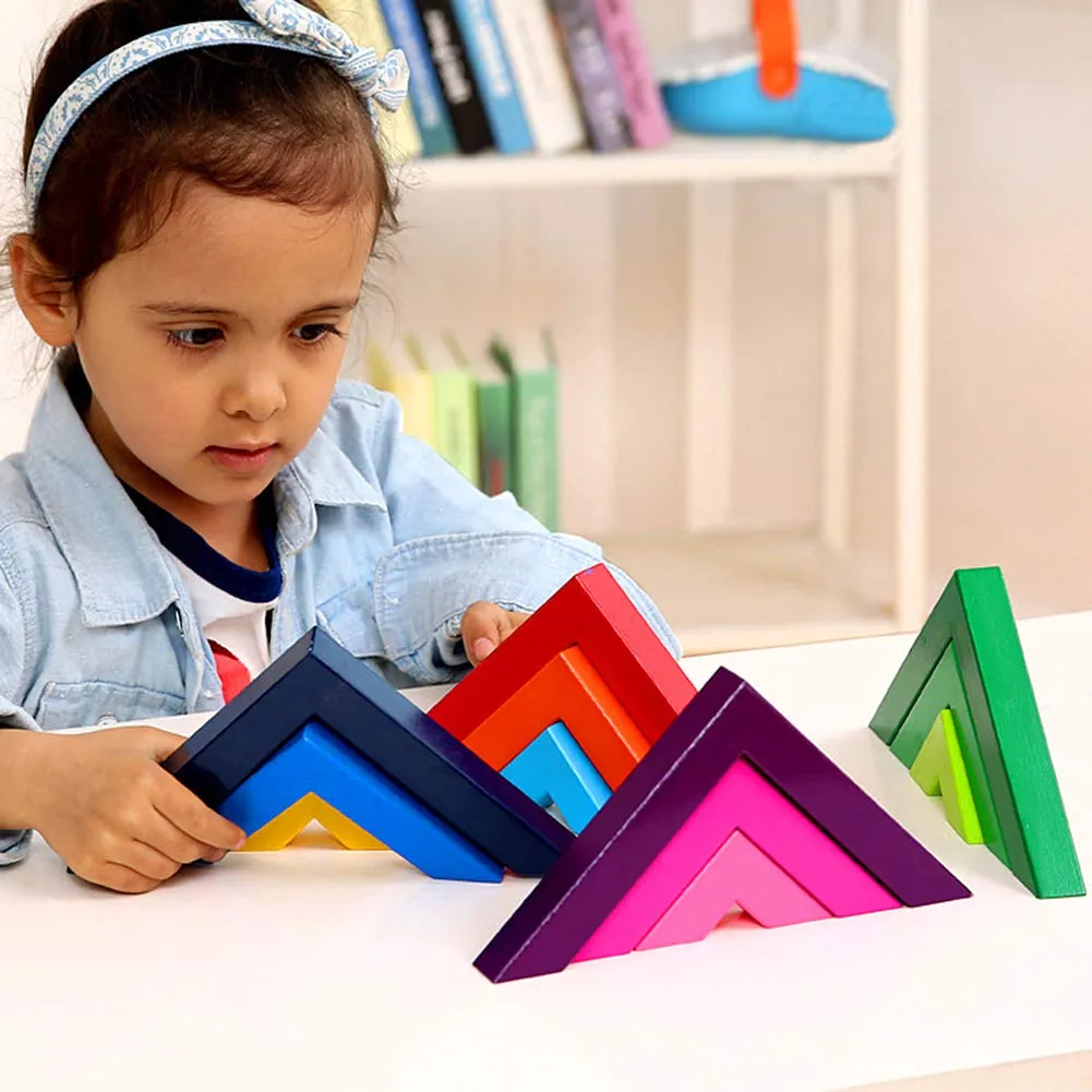 Vibrant Arcadia: Colorful Wooden Rainbow Stacker Toy for Imaginative Play and Learning Fun