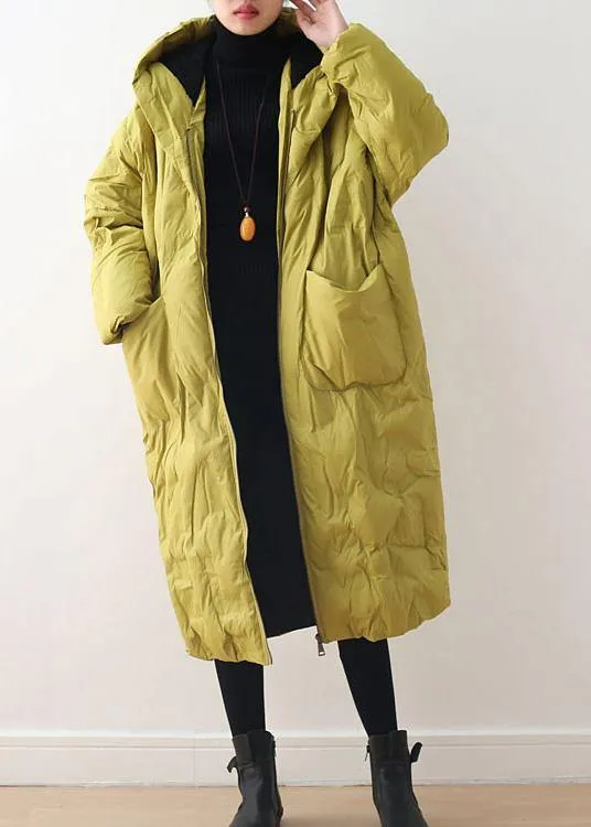 Warm Yellow Down Coat original design literary retro overcoat