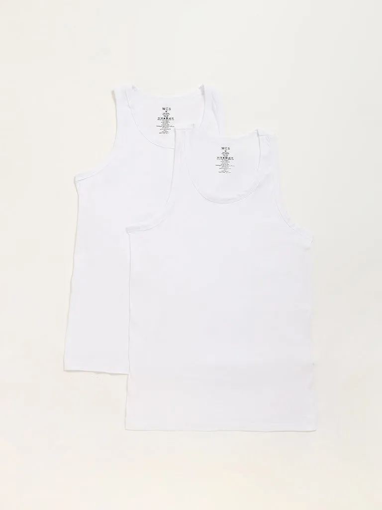 WES Lounge Plain White Cotton Vests - Pack of 2