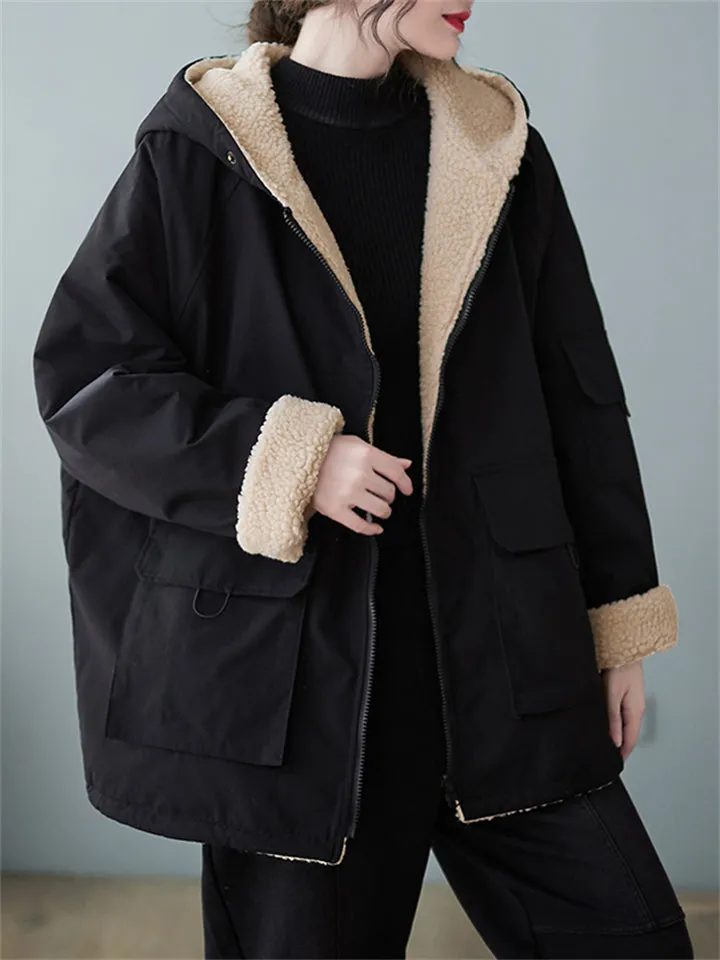 Women's Mid Length Winter Lamb Cashmere Warm Thickened Jackets