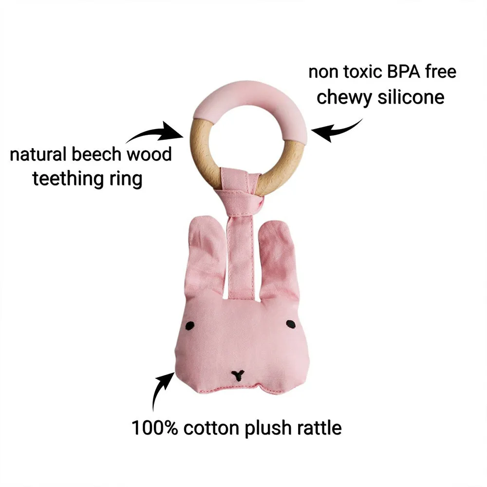 Wood Plush Rattle Teether Toy