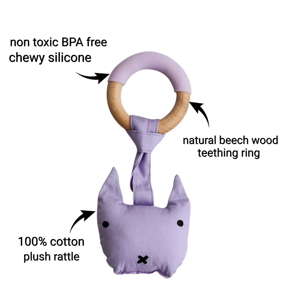 Wood Plush Rattle Teether Toy