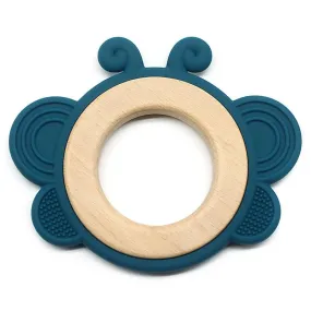 Wooden Butterfly Teether in Assorted Colours, Baby Teething Toys Silicone Teethers BPA Free Silicone Rudder with Wooden Ring Soothe Babies Gums